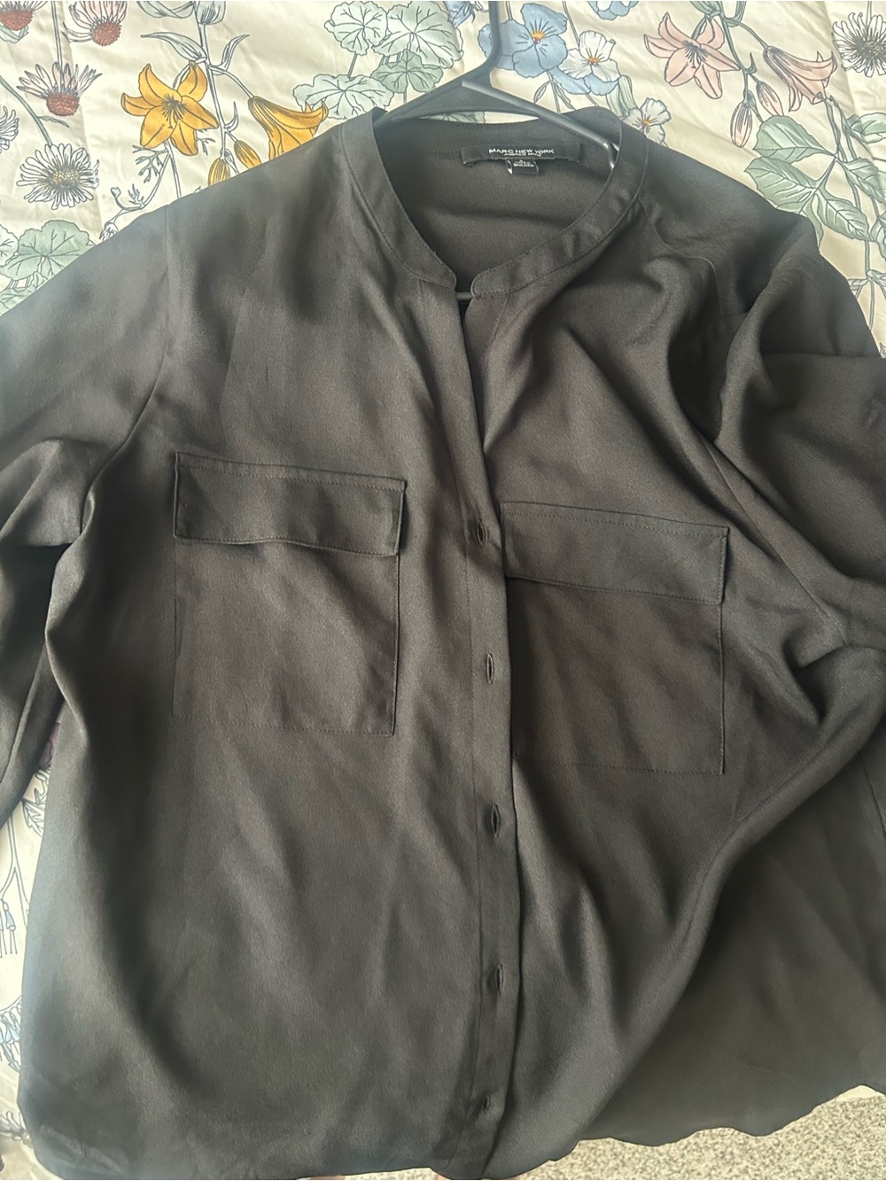Black Button-Front Pocket Blouse